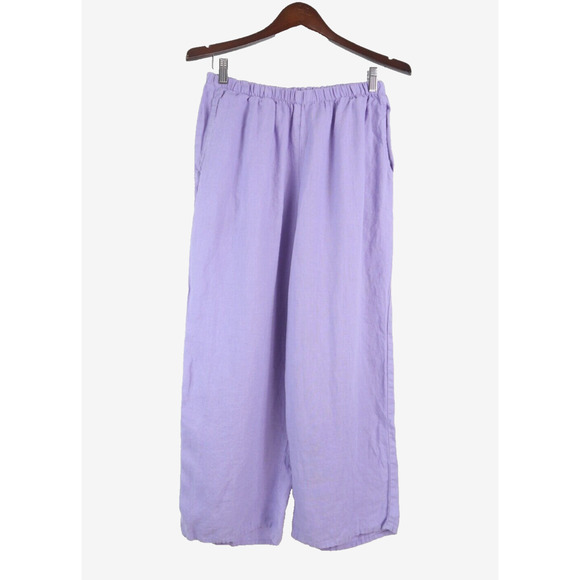 Flax Size S Woven Linen Wide Leg Crop Easy Pants Pull On Purple - Picture 1 of 10